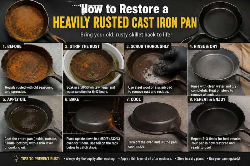 how to restore a heavily rusted cast iron pan